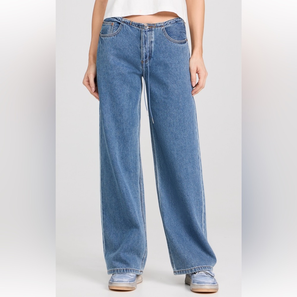 Women's still here blue jeans